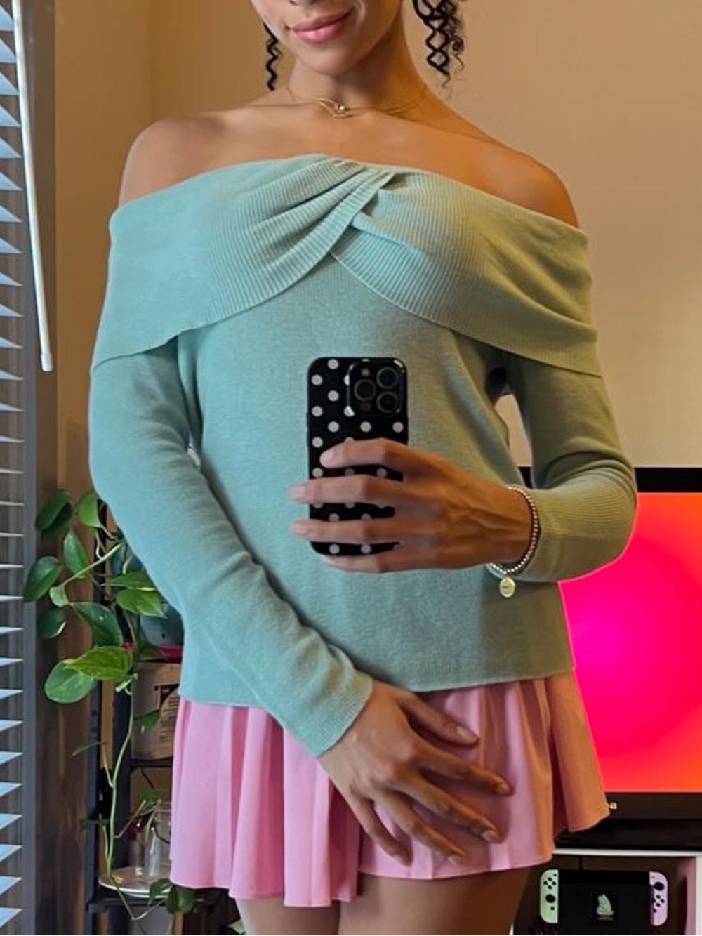 Turquoise off the shoulder sweater